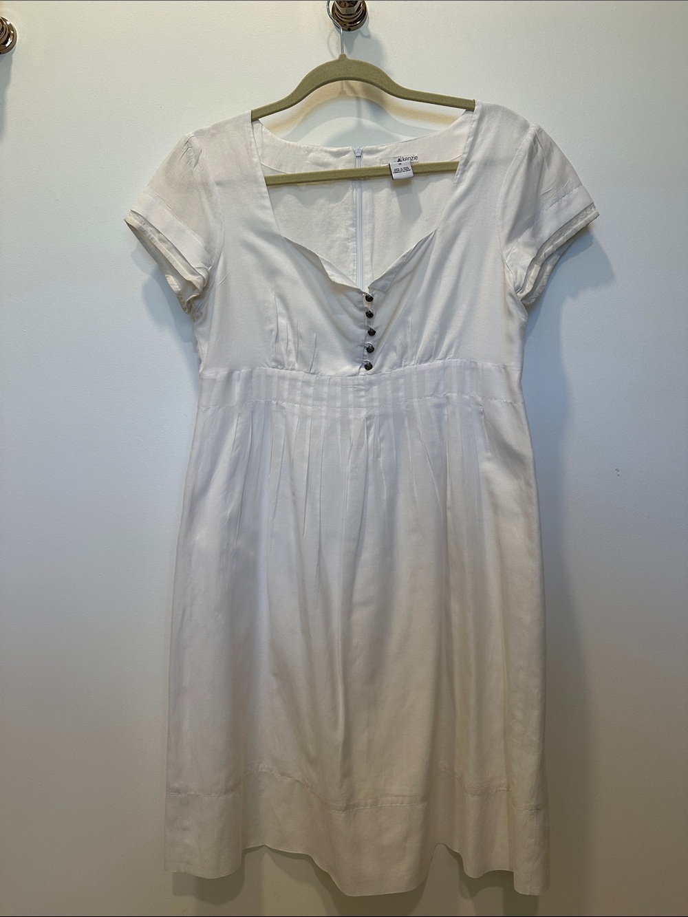 kenzie White V-Neck Button-Front Midi Dress